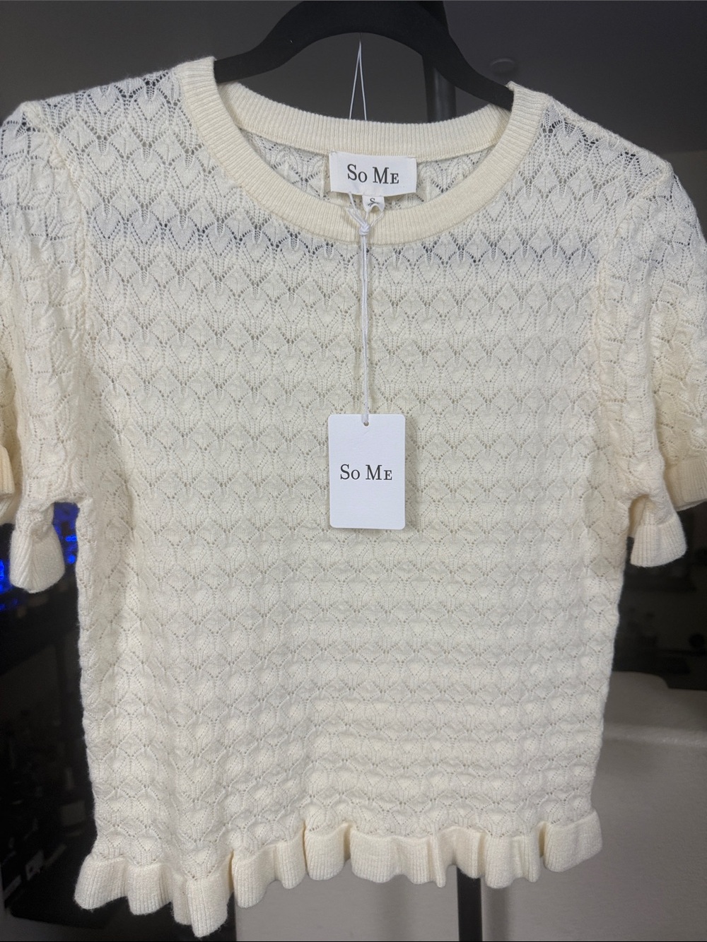 So Me Cream Textured Short-Sleeve Knit Top